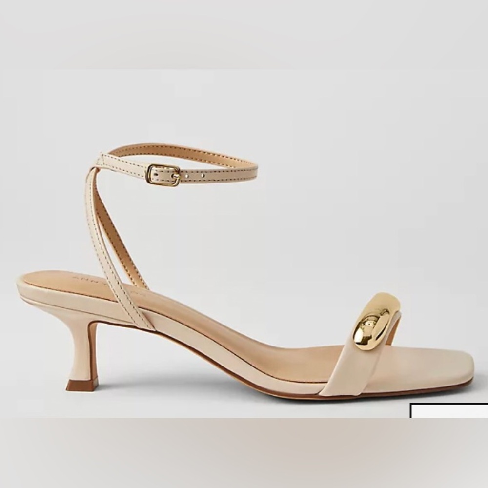 Ann Taylor Nude Beige Ankle-Strap Heel with Gold Accent